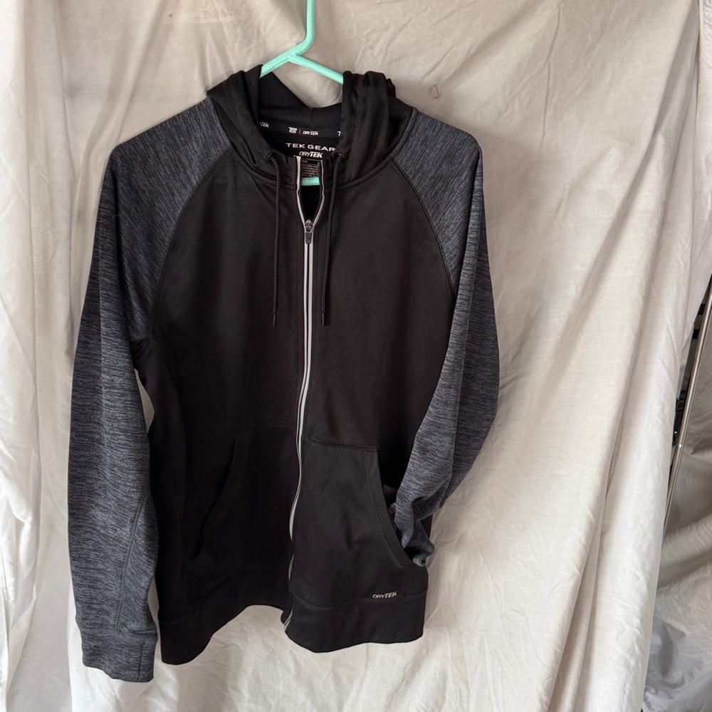 Tek Gear DryTek Grey & Black Zip Up Hooded Sweat Jacket! Mens S